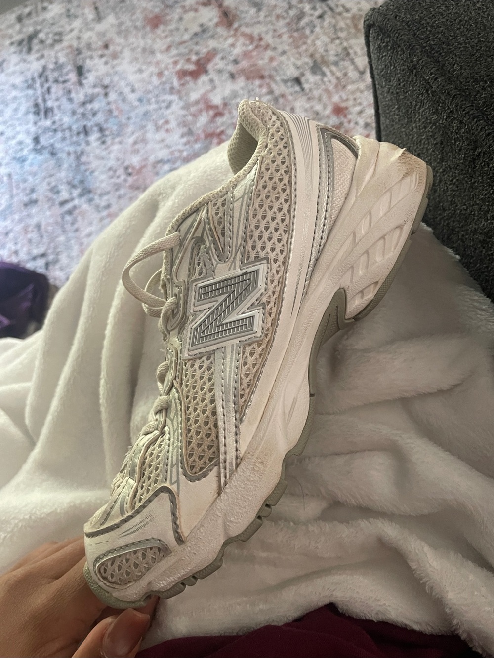 New Balance Women's Cream and White Mesh Trainer Sneakers